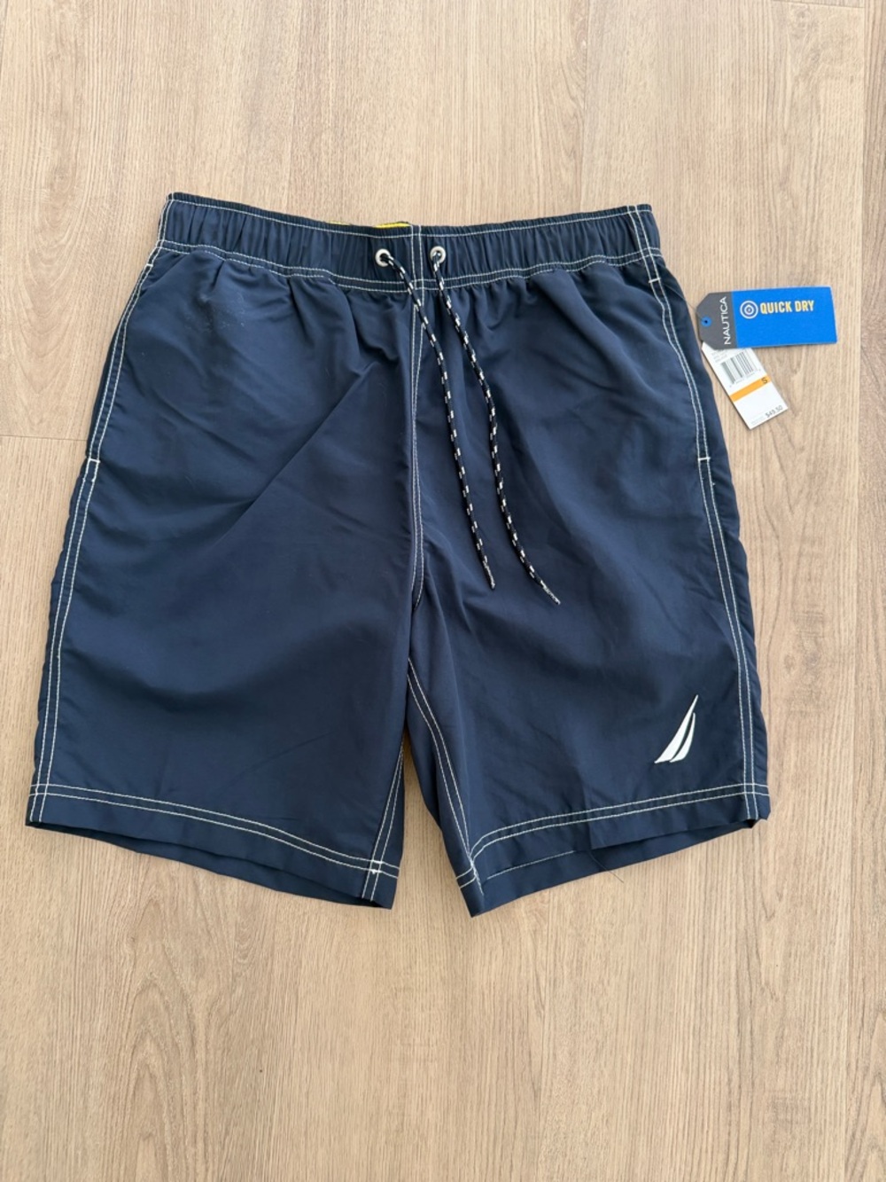 Nautica Men’s Navy Blue Swim Trunks with White Logo size Small